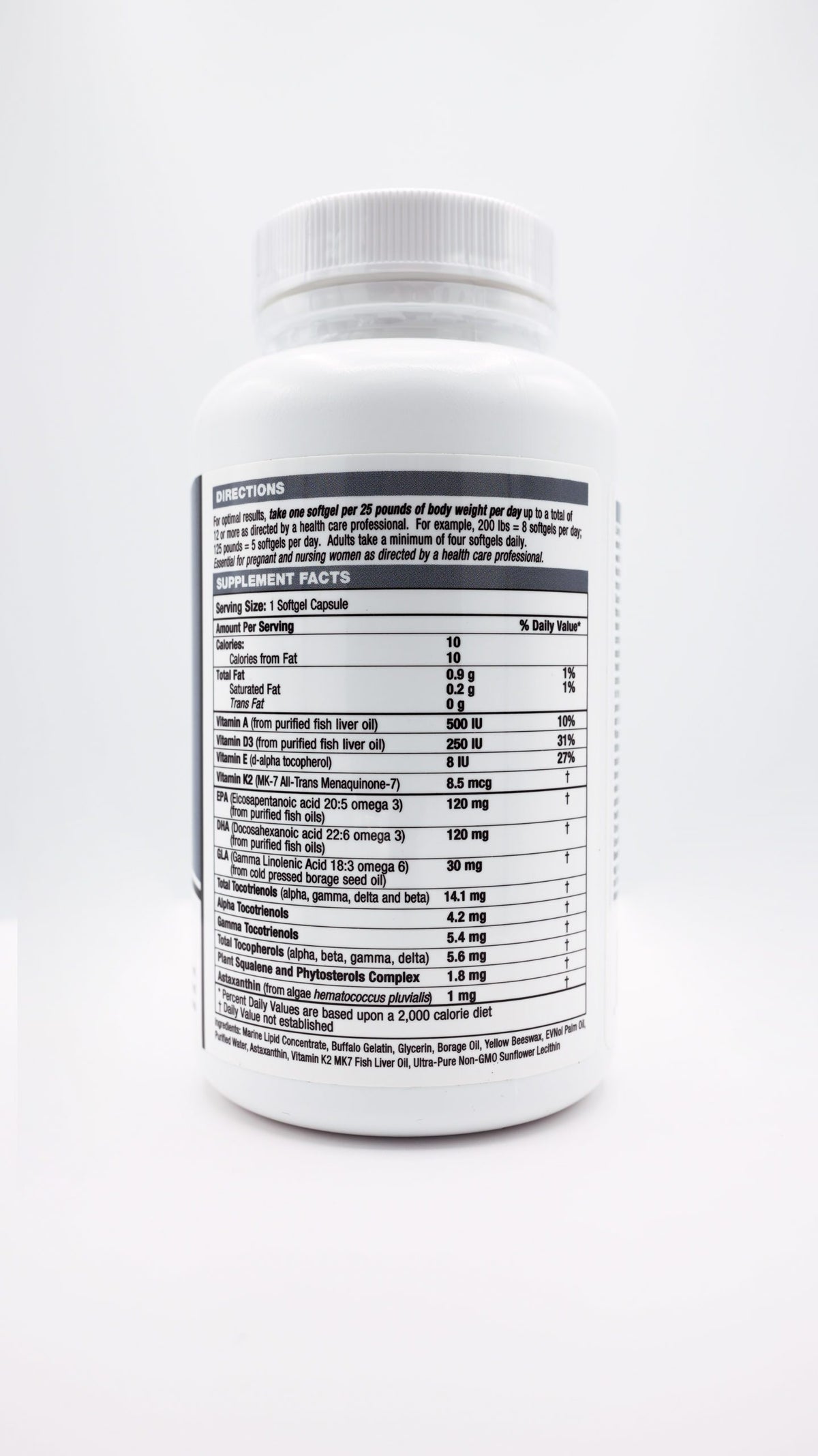Supplement facts for Livingfuel fish oil