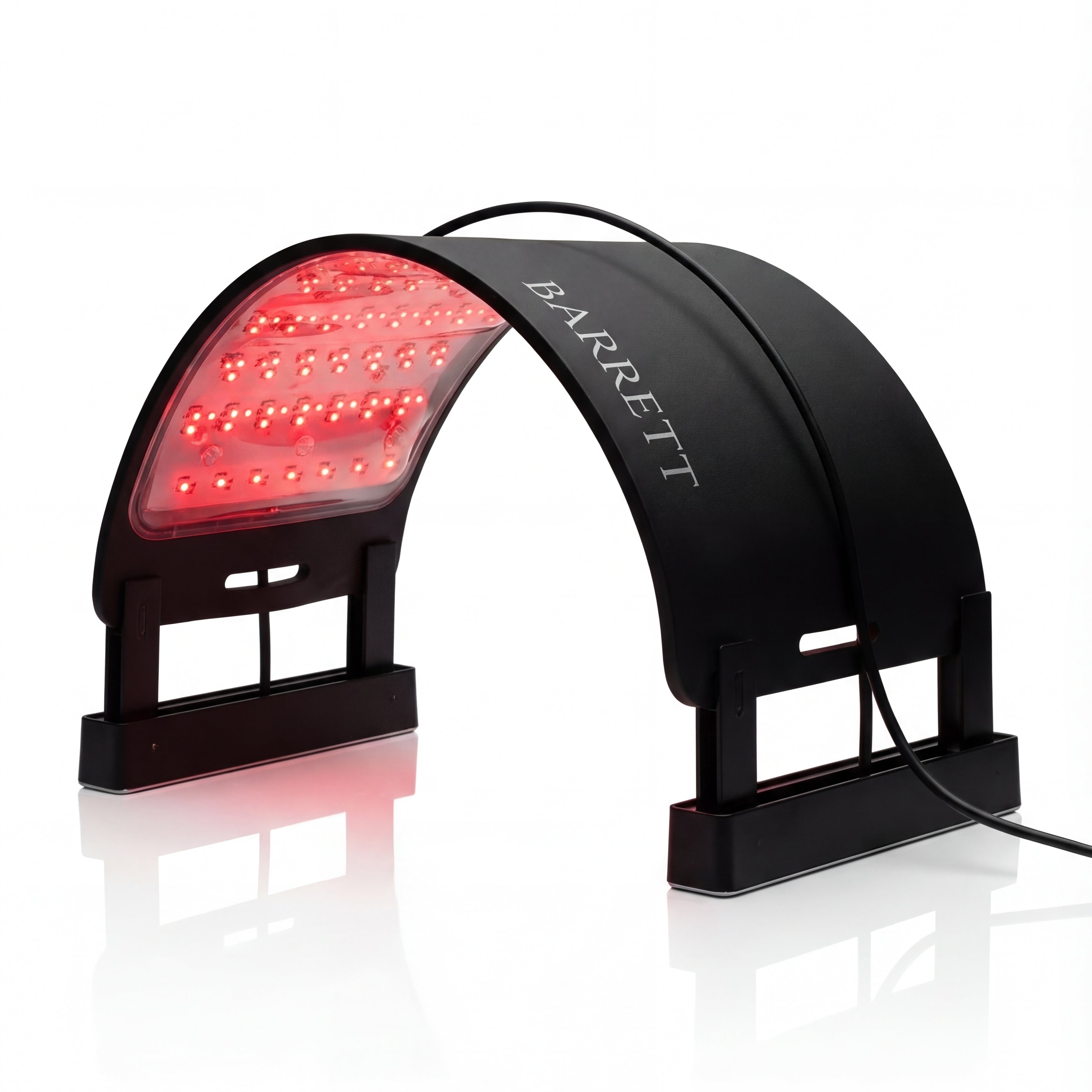 Black LED light with red interior on a white background, featuring the 'Barrett' brand.
