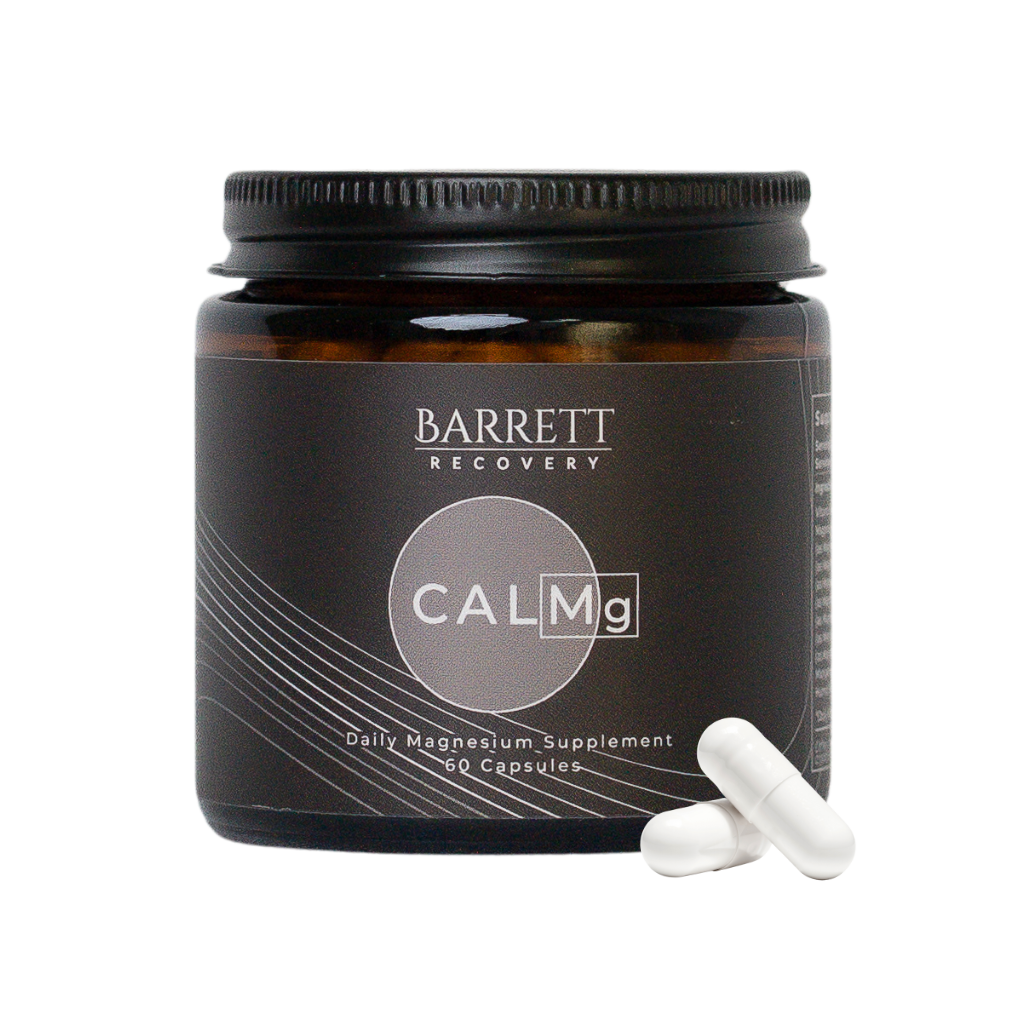 CALMg by Barrett Recovery Daily Magnesium supplement with 60 capsules. Transparent Background