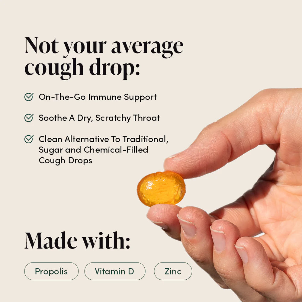 Not your average cough drop - on the go immune support, soothe a dry, scratchy throat, clean alternative