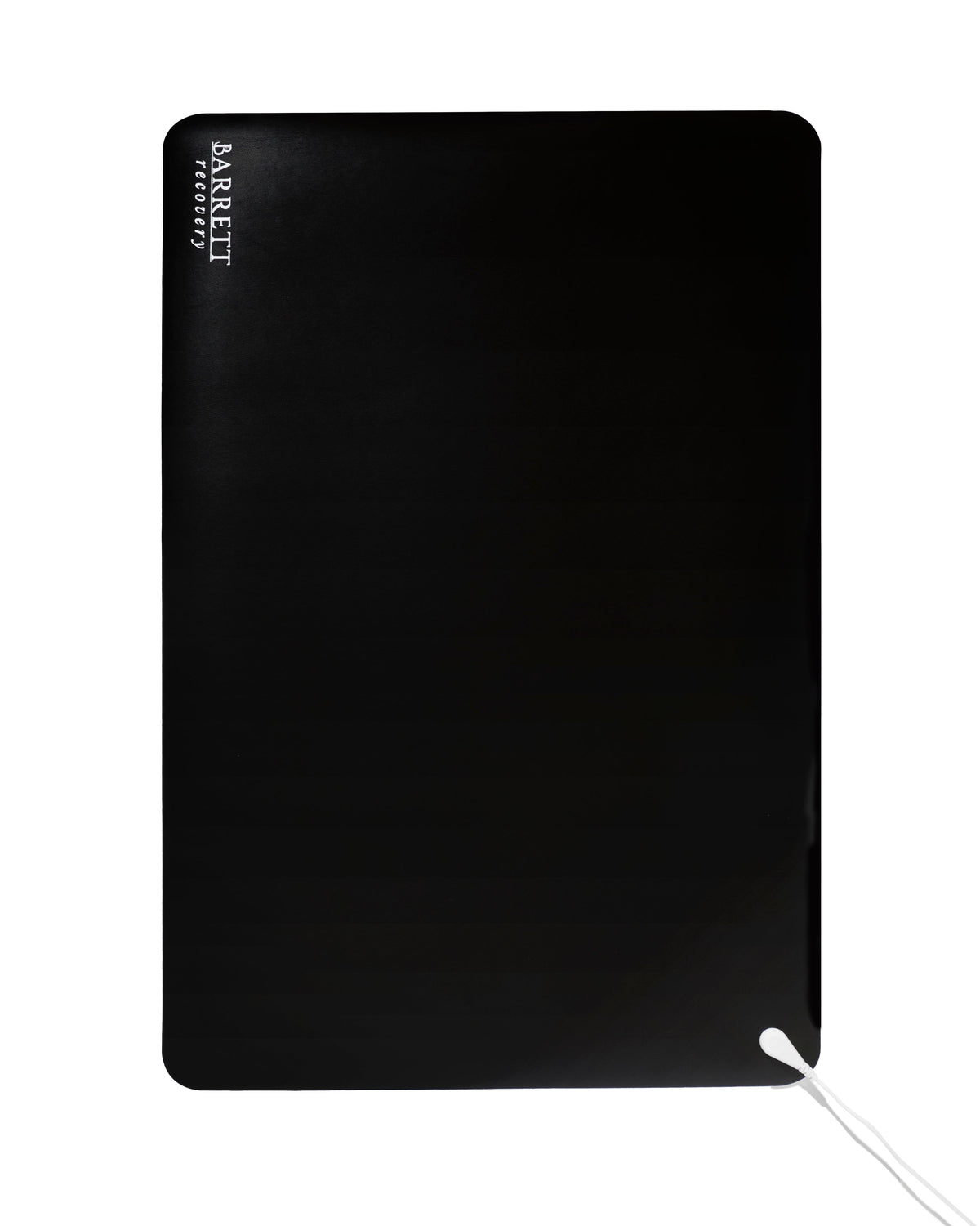 A black rectangular grounding mat with a white anchor symbol on the bottom right corner, laid flat on a white background.