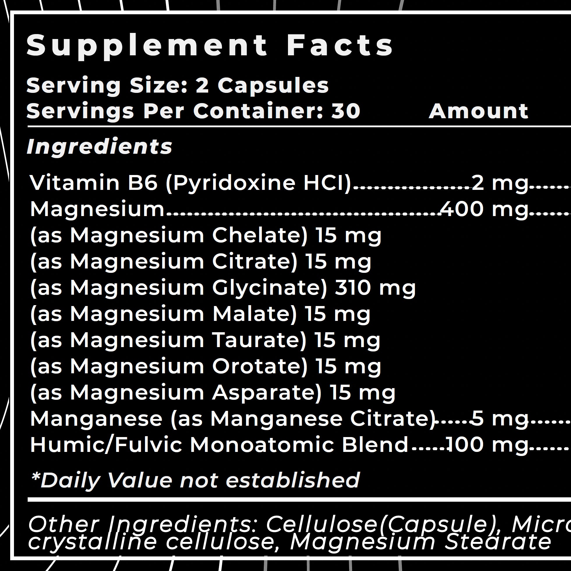 Supplement Facts for CALMg magnesium supplement