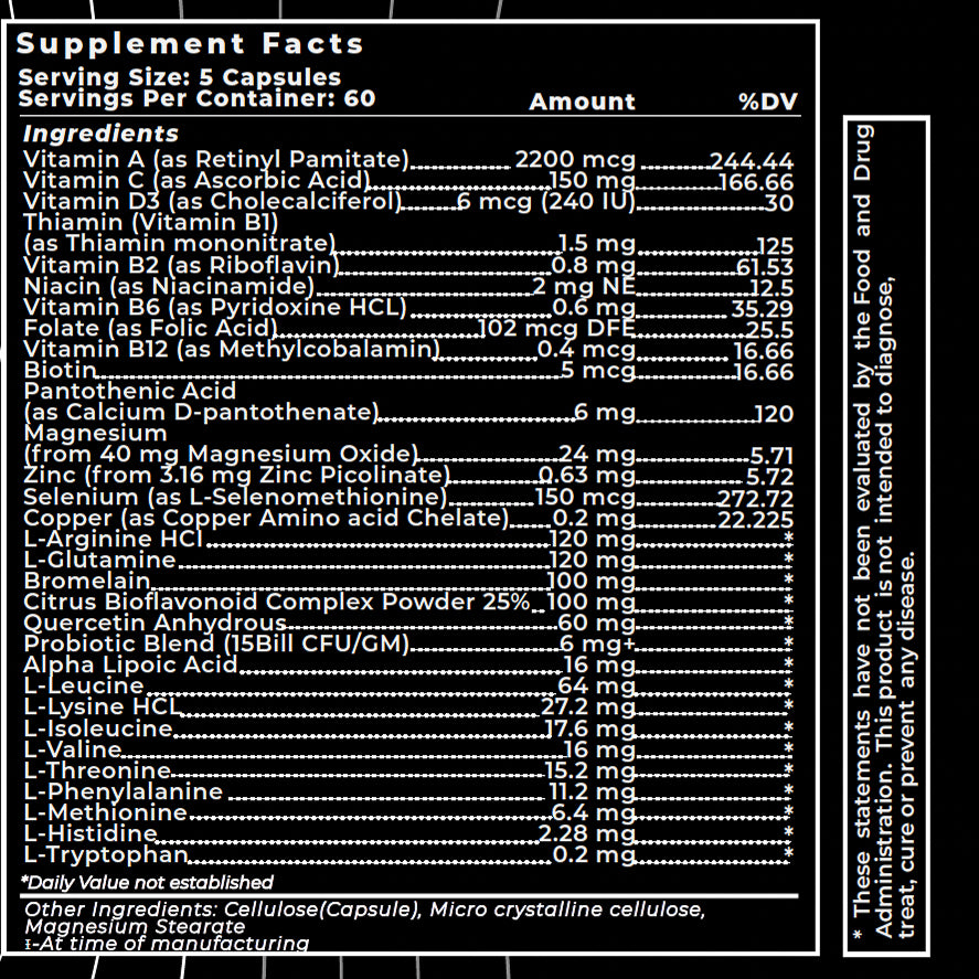 Ingredients for Barrett Recovery AFTER Supplement