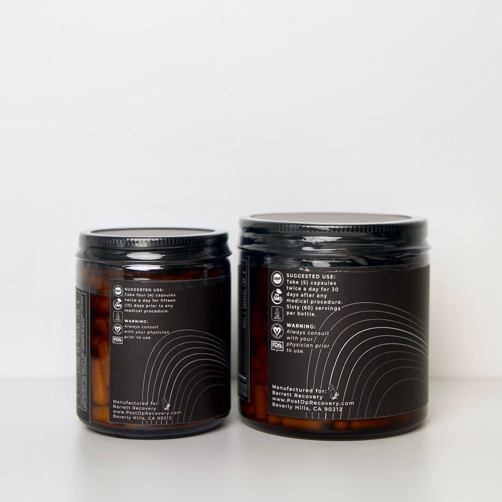 Optimal Recovery Duo, Before and After Post Op Surgical Optimizer supplements  Directions on the back