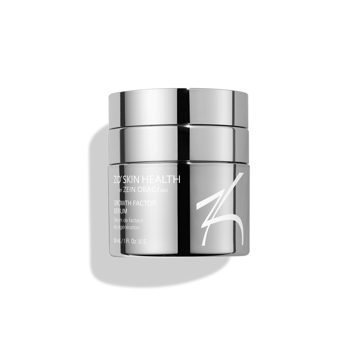 A jar of ZO Growth Factor Serum against a transparent background.