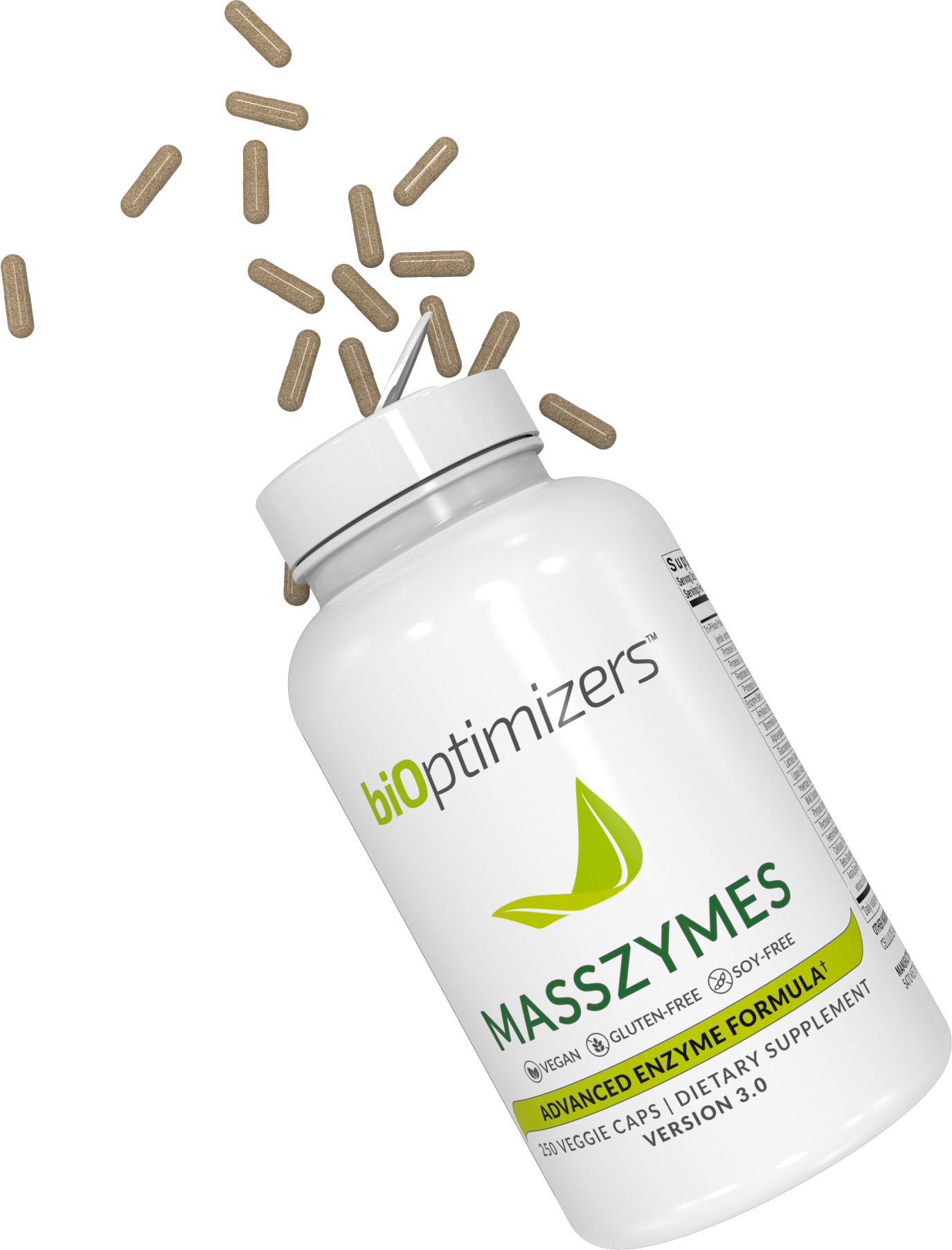 Bioptimizers Masszymes Advanced Enzyme Formula With Pills spilling out