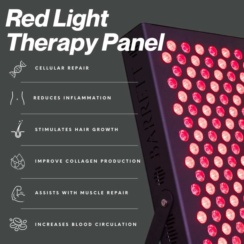 Barrett Recovery Red Light Panel - cellular repair, reduces inflammation, stimulates hair growth, improves collagen production, assists with muscle repair, increases blood circulation