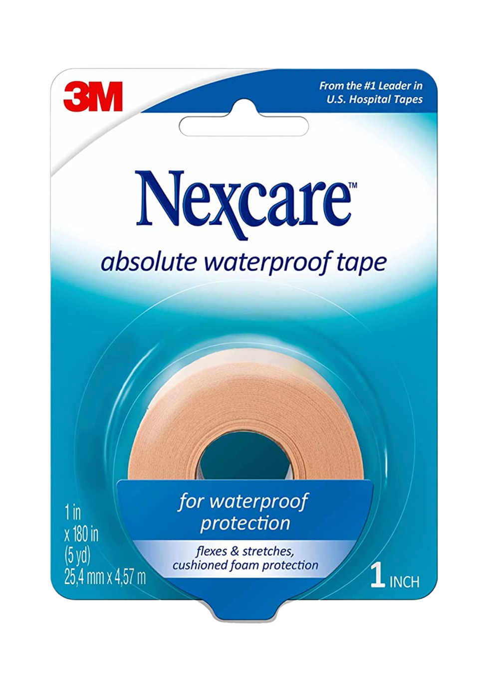 Nexcare tape absolute waterproof tape with waterproof protection flexes and stretches from cushioned position.