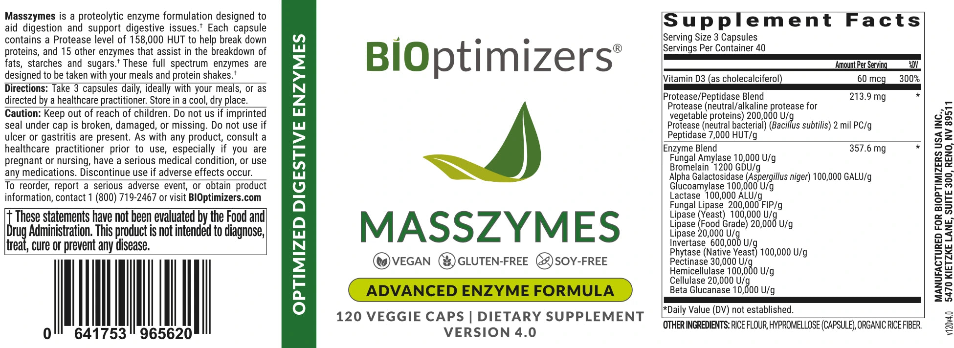 Masszymes supplement facts, label